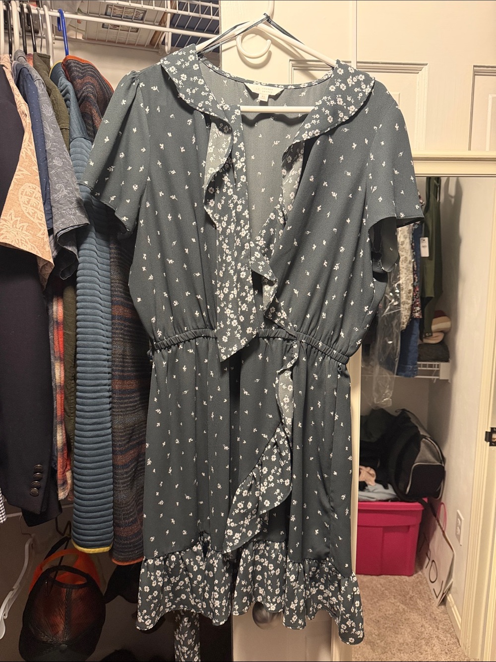 Green Floral Ruffle Wrap Dress